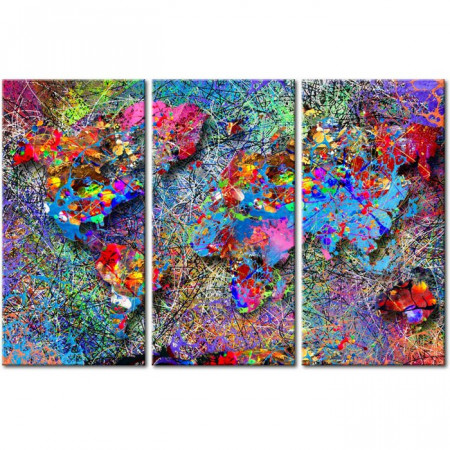 Tablou „Harta lumii”, 3 piese, panza/lemn, multicolor, 80 x 120 x 2 cm - Img 1