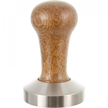 Tamper de cafea profesional Motta 08100/00 cu bază plată, 58mm, mâner maro