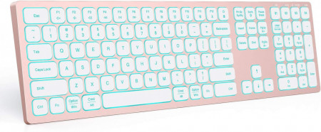 Tastatură retroiluminata wireless ASHU, bluetooth, 1600 mAh, roz, 42,6 x 12,1 x 1,2 cm