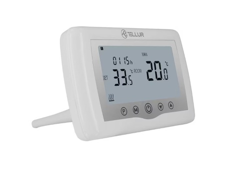 Termostat inteligent Tellur TLL331151, Wi-Fi, pentru centrala cu Gaz, Universal, histereza -/+ 0.5 grade, Aplicatie iOS si Android, protectie copii, afisaj LCD iluminat, Alb, Resigilat, Grad A