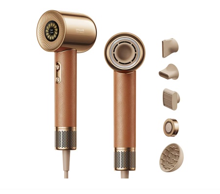 Uscator de par Dreame Miracle AHD9, 1600W, viteza aer max.70m/s, 2 trepte flux aer, 4 setari temperatura, 5 accesorii incluse, maro/auriu, Resigilat, Grad A