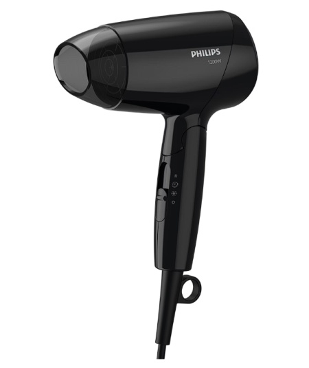 Uscator de par Philips EssentialCare BHC010/10, 1200 W, 3 setari temperatura, maner pliant, Negru, Resigilat, Grad A - Img 1