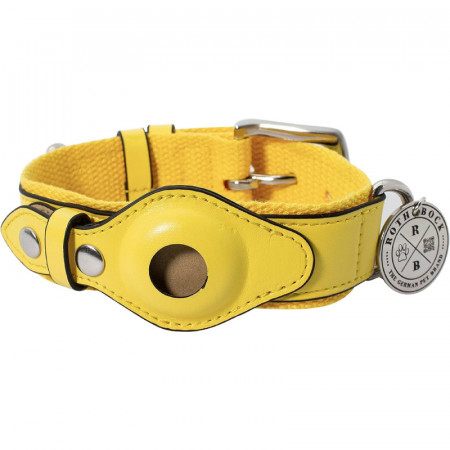 Zgarda pentru caini cu husă GPS Tracker Roth &; Bock, piele PU/nailon/metal, galben, marimea S