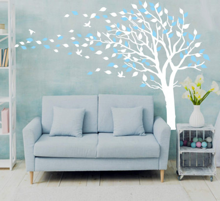 Autocolant de perete Sayala, model copac, albastru, PVC, 180 x 230 cm