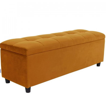 Banca cu spatiu de depozitare COUCH, microfibra/lemn masiv, auriu, 120 x 42,5 x 40 cm