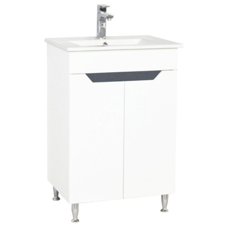 Baza si lavoar baie GN0561, cu picioare si usi, alb/antracit, 50x46x81 cm