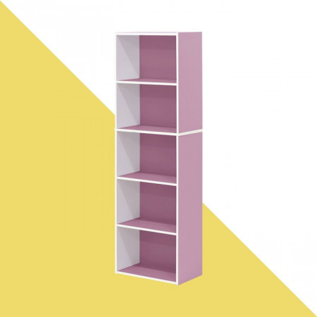 Bibliotecă Aliesha, alb/roz, 132 x 40 x 24 cm - Img 1