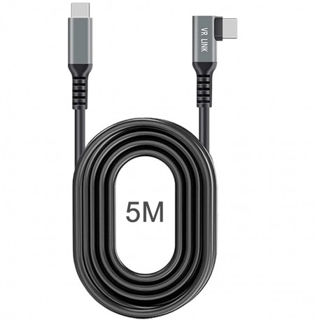 Cablu USB C la USB C Fascryla, metal/plastic, negru/gri, 5 m