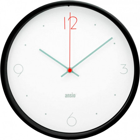 Ceas de perete ANSIO, rotund, negru/alb, plastic, 25,4 x 4 cm
