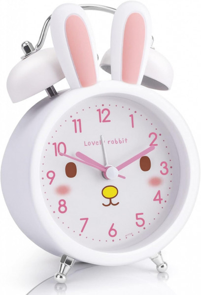 Ceas desteptator pentru copii Homicozy, LED, plastic, alb/roz, 9 x 6 x 14 cm