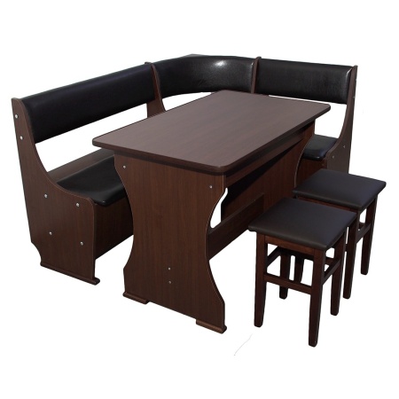 Coltar de bucatarie MIOARA, PAL Melaminat, Masa fixa, 2 taburete tapitate, Wenge