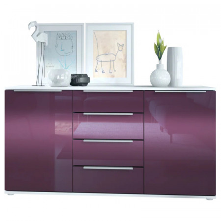 Comoda Adriannah, lemn fabricat, alb/violet, 72,5 x 139 x 35 cm