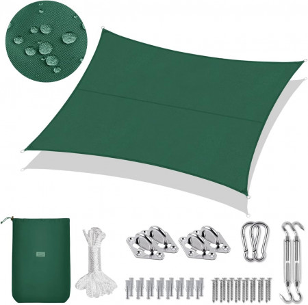 Copertina de protectie solara cu accesorii de montare Sekey, verde, poliester/poliuretan/metal, 2 x 3 m