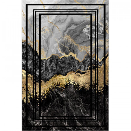 Covor Lindy, textil, gri/auriu/negru, 80 x 120 cm - Img 1