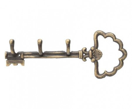 Cuier Armelle in forma de cheie, aspect vintage, metal, maro, 32 x 4 x 12 cm - Img 1