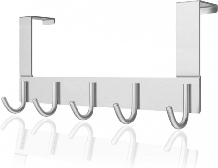 Cuier pentru usa cu 5 carlige Sinzau, metal, argintiu, 33 × 4.5 × 12.5 cm