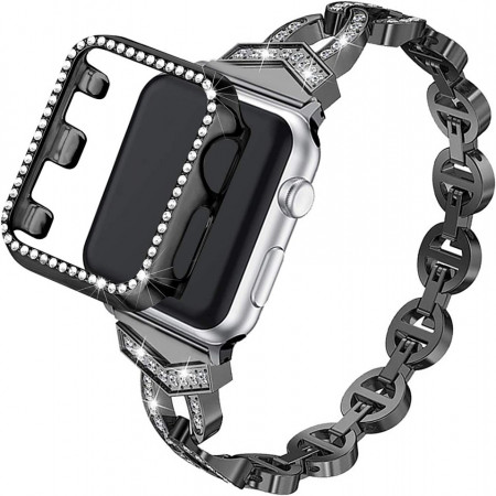 Curea cu carcasa pentru Apple Watch ZXK CO, metal/acril, negru, 14-20,6 cm