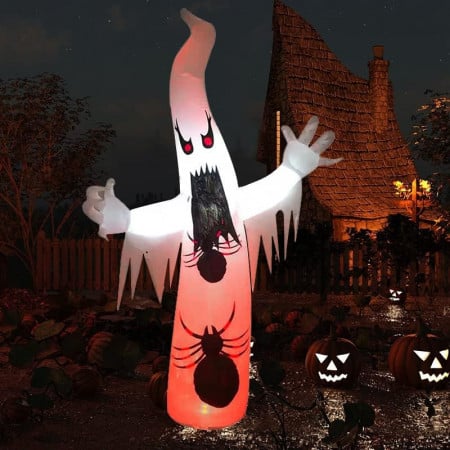 Decoratiune fantoma gonflabila iluminata pentru Halloween YIZHIHUA, poliester, alb/negru, 243 cm