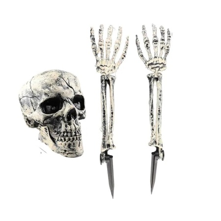 Decoratiune iluminata de Halloween model schelet Geulieby, 3 piese, plastic, alb/rosu, 100 led-uri