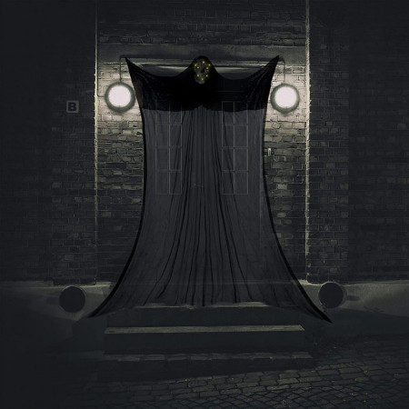 Fantoma de agatat pentru Halloween cu LED-uri Halcyerdu, negru, poliester, 380 x 160 cm - Img 1