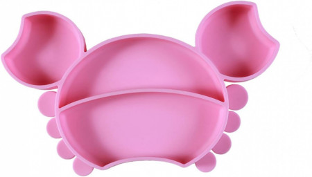 Farfurie compartimentata pentru bebelusi CAM2, silicon, roz, 25,5 x 16 cm