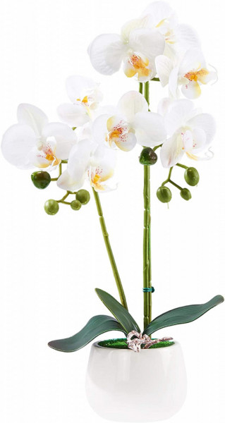 Floare artificiala Phalaenopsis Alicemall, matase/plastic, alb/verde, 12 x 30 cm
