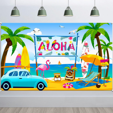 Fundal foto pentru petreceri hawaiiene HOWAF, poliester, multicolor, 185 x 110 cm