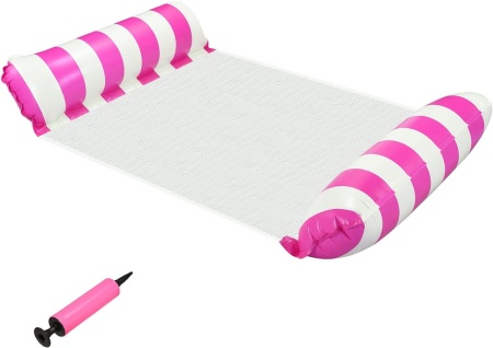 Hamac gonflabil pentru piscina Xzsun, nailon/PVC, alb/roz, 132 x 68,5 cm