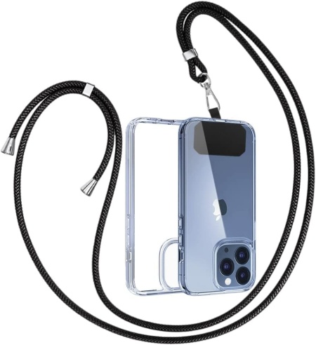 Husa de protectie cu snur pentru iPhone 13 Pro Max Gumo, TPU/poliester, transparent/negru, 6,7 inchi