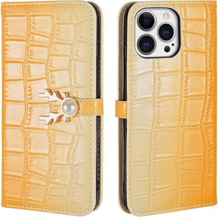 Husa de protectie flip pentru iPhone 13 Pro Aisenth, TPU/piele PU, galben, 6,1 inchi