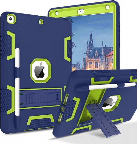 Husa de protectie pentru iPad 9/8/7 BENTOBEN, policarbonat/silicon, albastru/verde - Img 1