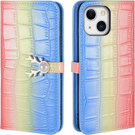 Husa de protectie pentru iPhone 13 Aisenth, piele PU, roz/albastru, 6,1 inchi