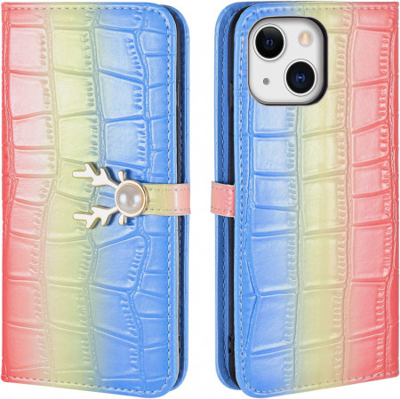 Husa de protectie pentru iPhone 13 Aisenth, piele PU, roz/albastru/galben, 6,1 inchi