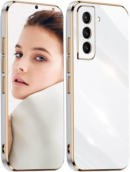 Husa de protectie pentru Samsung Galaxy S21 Atisijie, TPU, alb/auriu, 6,2 inchi
