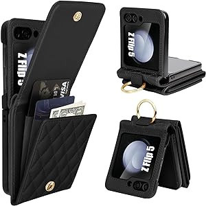 Husa pentru Samsung Z Flip 5 cu suport de card si inel , negru