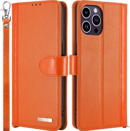 Husa portofel pentru iPhone 14 Plus 5G , piele ecologica , portocaliu - Img 1