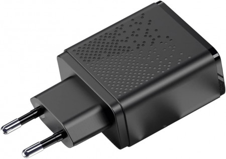 Incarcator USB Dinolink, incarcare rapida, 18 W, ABS, negru, 5 x 4,8 cm
