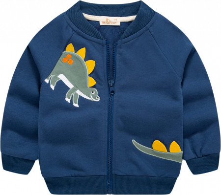 Jachetă pentru copii dinozaur Minizone, bumbac, bleumarin, 2-3 ani
