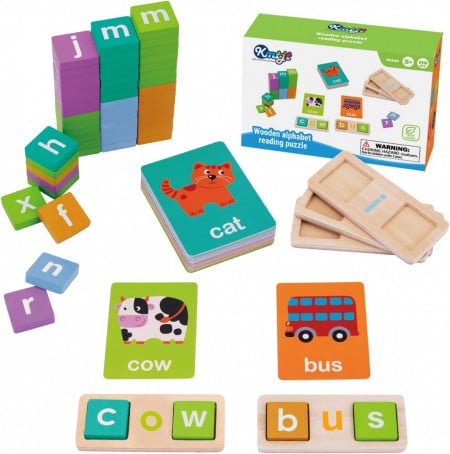 Joc interactiv cu cartonase Montessori Kmtjt, lemn, multicolor, 110 bucati, 3-6 ani