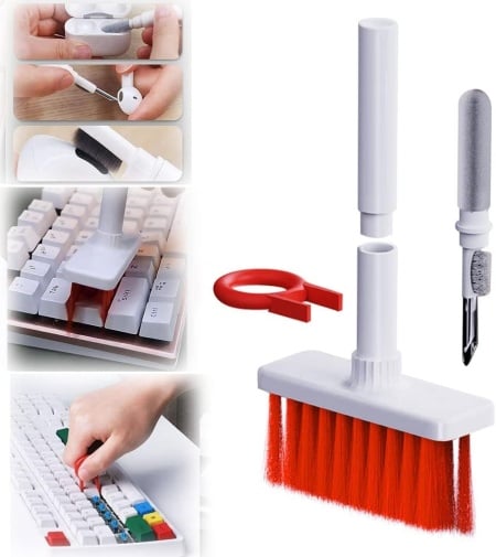 Kit 3 in 1 pentru curatare tastatura/casti Bloook, plastic/burete/nailon, alb/rosu/gri