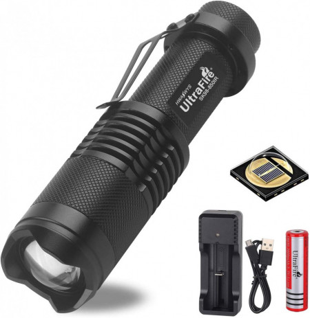 Lanterna 850nm cu infrarosu UltraFire, cu baterie reincarcabila 3.7V 2600mAh si incarcator USB, negru, 12,7 cm - Img 1