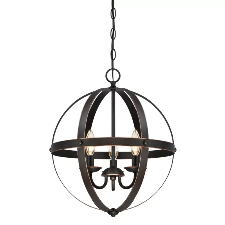 Lustra tip pendul Cleveland, 3 lumini, metal, maro inchis, 44 x 38 x 136 cm