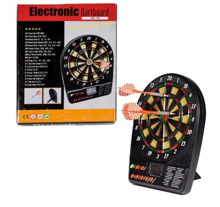 Mini Tinta de darts electronica, Van Der Meulen, cu 4 sageti incluse, varf de plastic, functionare cu baterii, scor electronic pentru 18 mini-jocuri