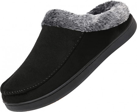 Papuci de iarna cu blana Mishansha, textil/cauciuc, negru/gri, 38