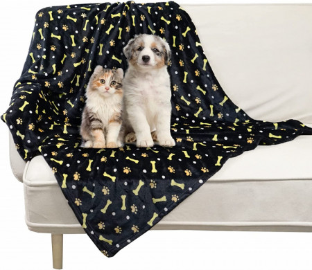 Patura pentru animale de companie Softan, textil, negru/galben, 100 x 120 cm - Img 1