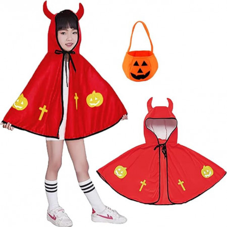 Pelerina de Halloween pentru copii Tuofang, poliester, rosu/galben/negru, 48 cm