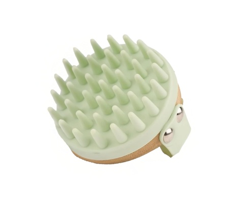 Perie pentru masajul scalpului Bambua, silicon/bambus, verde deschis/natur, 8,5 x 7,8 x 8 cm