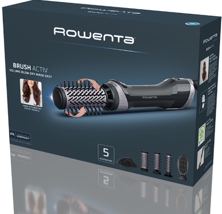 Perie rotativa cu aer cald Rowenta Brush Activ UB9534F0, 1000W, 2 trepte de viteza/temperatura, 2 perii rotative 40/50mm, 1 perie de 30 mm, 1 perie paddle, husa inclusa, functie jet de aer rece, generator de ioni, invelis ceramic, Resigilat, Grad A