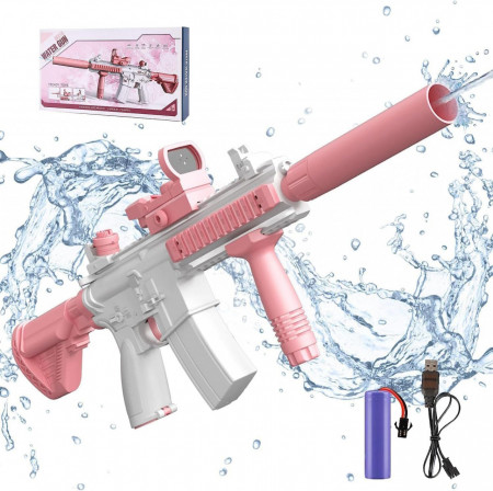 Pistol cu apa electric Sunshine Smile, ABS, alb/roz, 61,5 x 3 x 21,5 cm