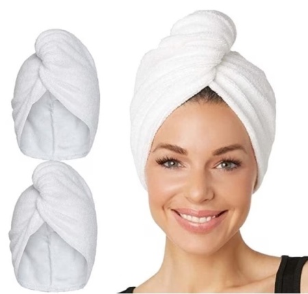 Prosop turban pentru par, bumbac 100%, alb - Img 1